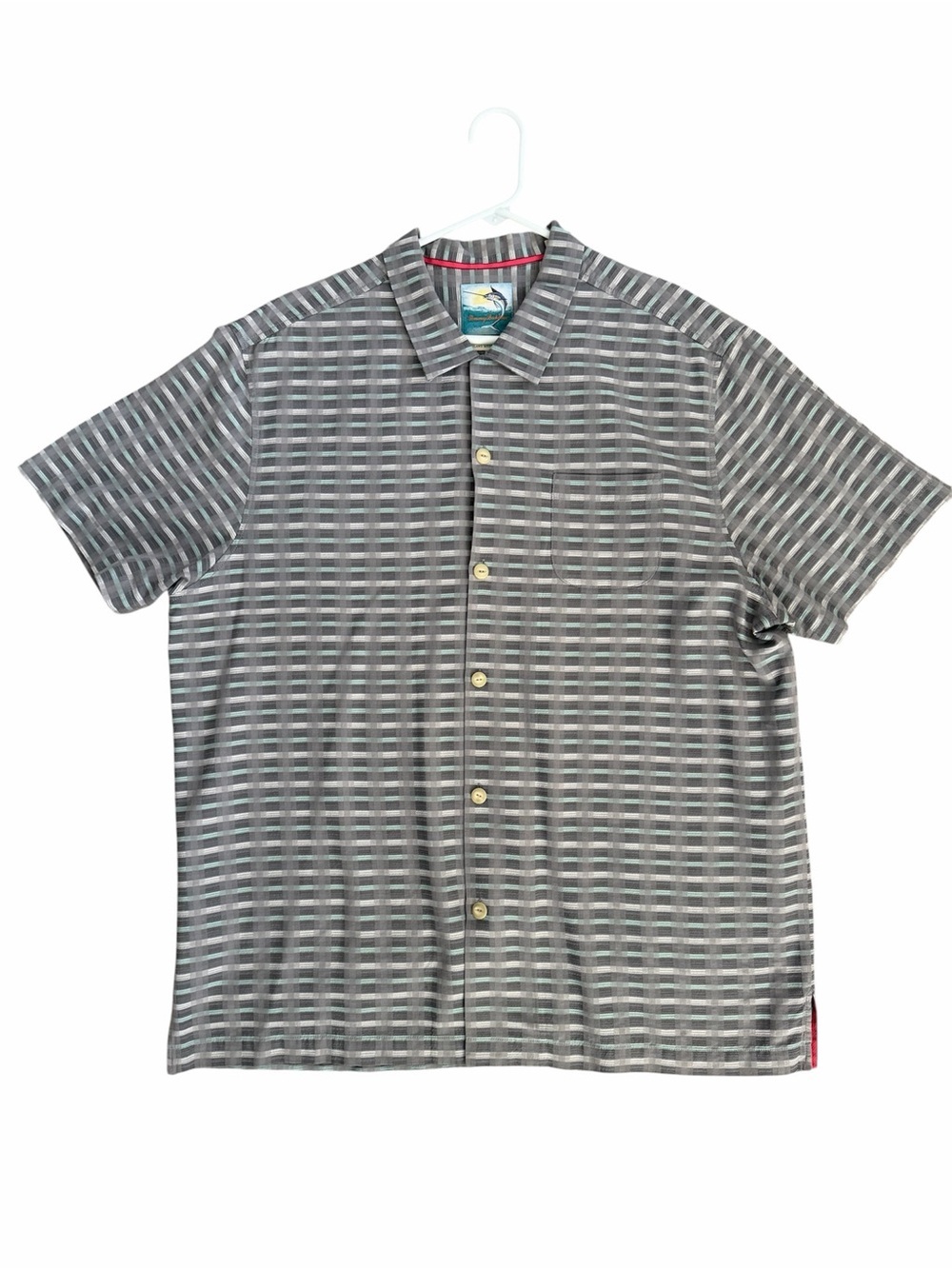 Tommy Bahama Gray Striped Short-Sleeve Button-Down Shirt XL